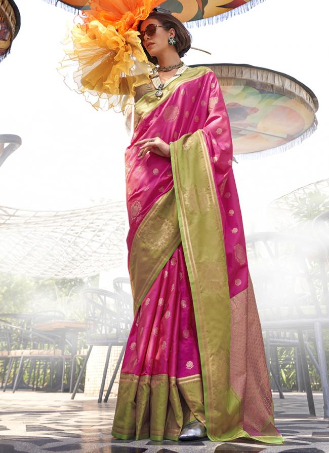 Silk Hot Pink Festival Wear Weaving Saree